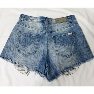 ONLY JEANS Women's Size 28 High Waist Distressed Denim Shorts Frayed‎ Hem Slogan